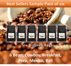 Best Sellers Sample Pack: 6Bean, Cowboy, Breakfast, Peru, Mexico, Bali